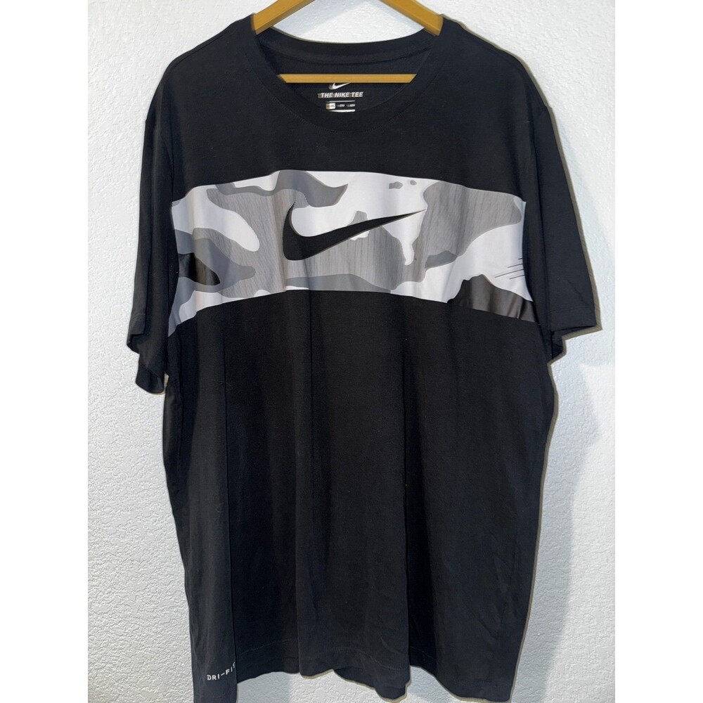 Nike Dri-FIT T Shirt Mens XXL Black Gray Camo Swoosh The Nike Tee Athletic